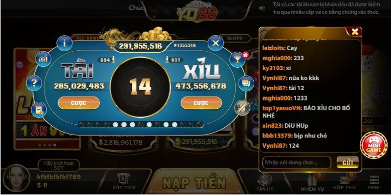 Tài xỉu Yo88 thu hút nhiều game thủ